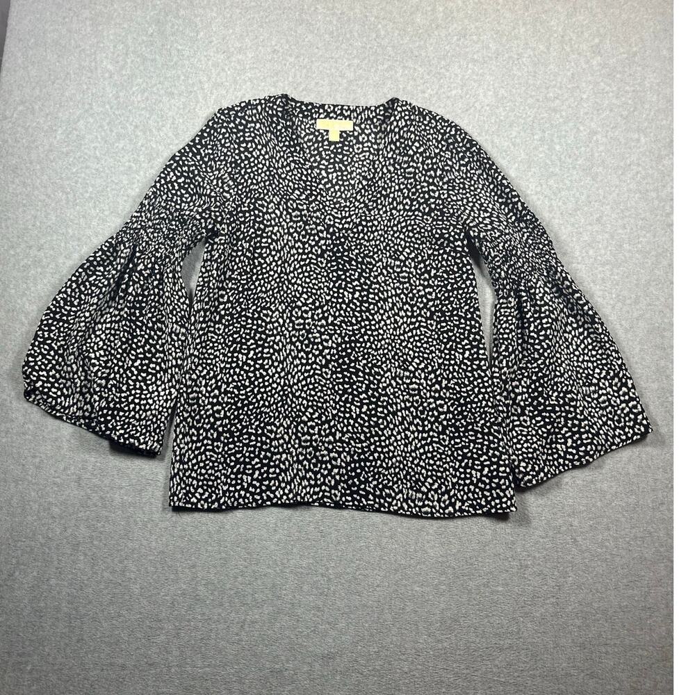 Michael Kors Blouse Top Women's Size Small Black and White V-Neck Bell Sleeve